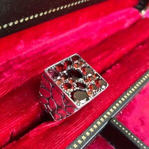 One Of A Kind Custom Made Men’s 925 & Garnet Stone Large Square Ring